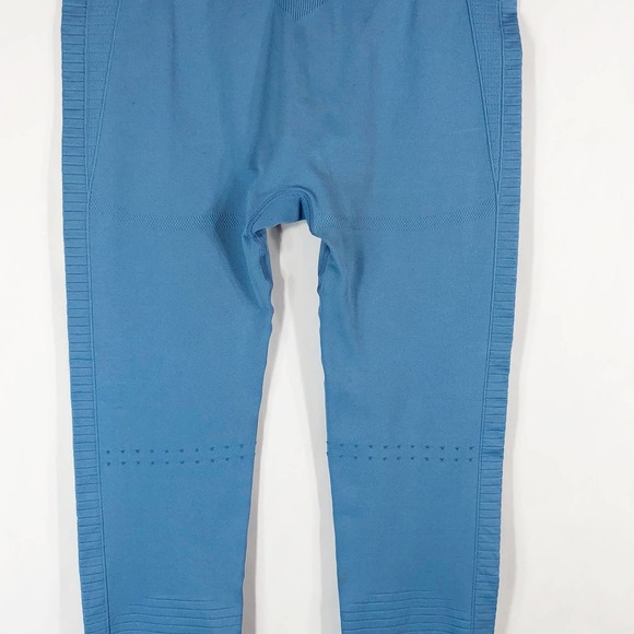 GymShark Small Leggings Energy Seamless Cropped Blue Stone Eyelet High Waist 567 - Picture 3 of 8